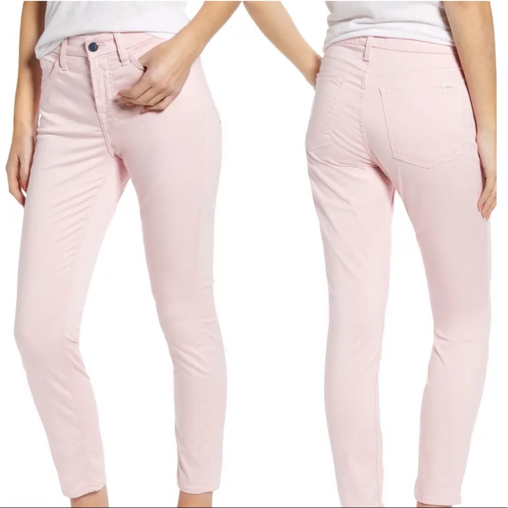 7 For All Mankind Pink Skinny Jeans Raw Edge Ankle Pastel Pants Minimalist